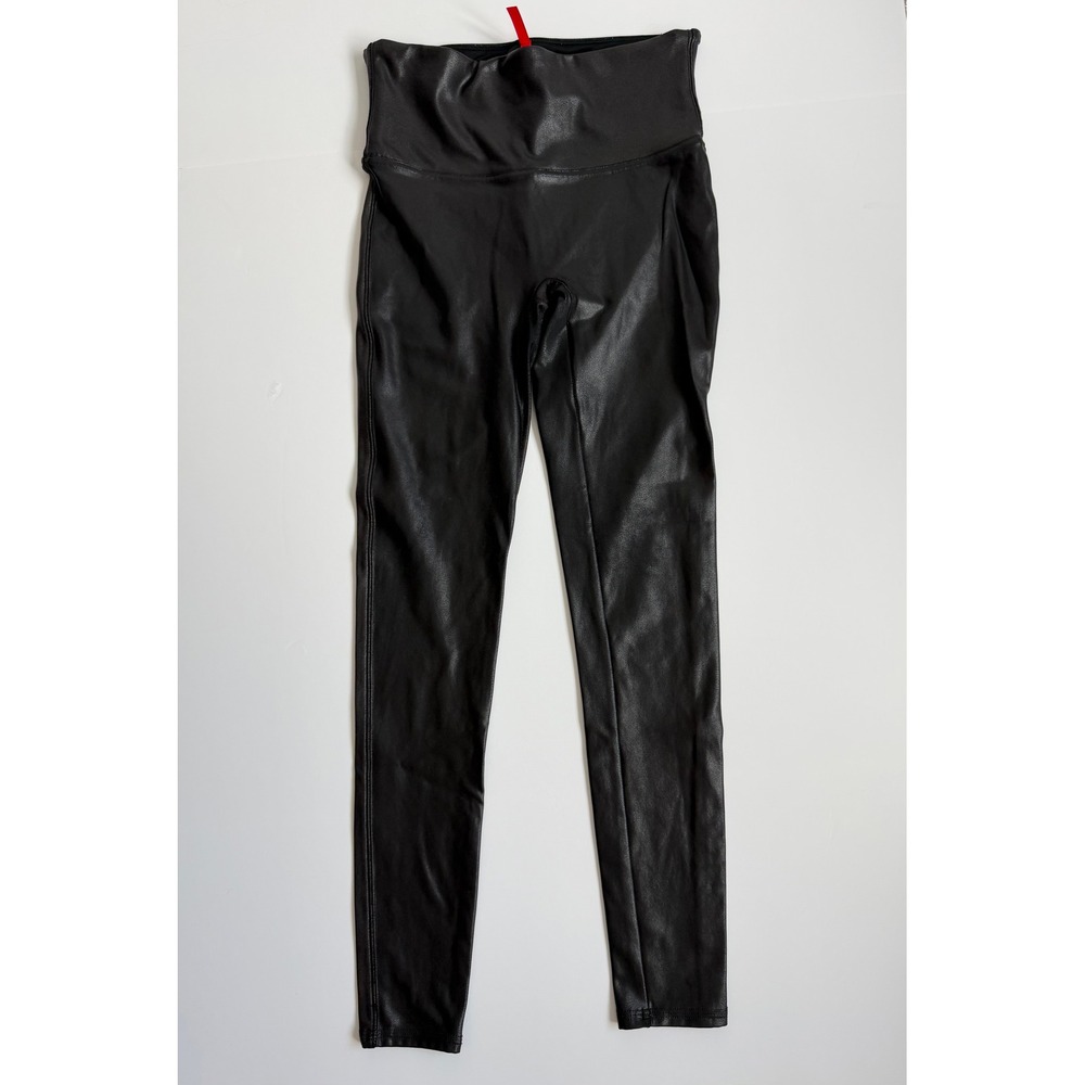 Spanx Women Faux Leather Textured Leggings Size Medium Black Preppy Y2K